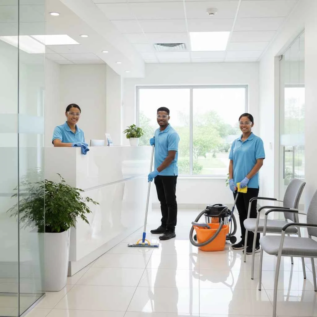 professional cleaning team in medical office
