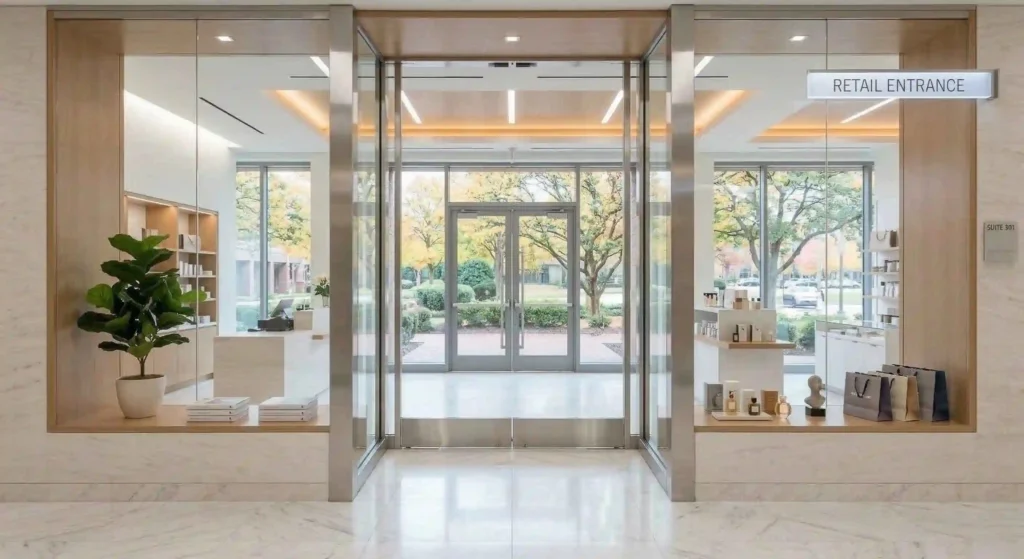 bright and clean retail storefront entrance.