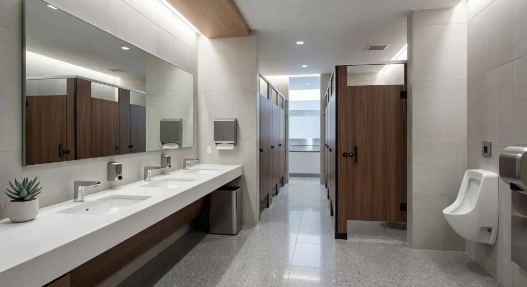 clean, modern commercial restroom.