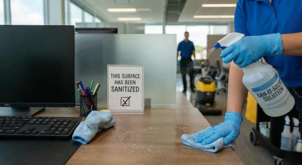 cleaner sanitizing workspace