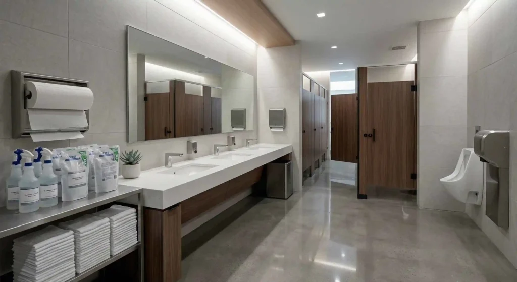 stocked and spotless restroom interior.